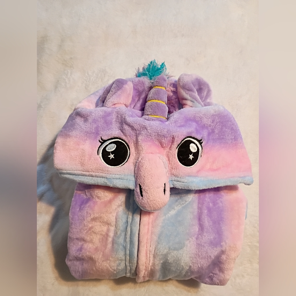 Colorful Unicorn Hooded Long Sleeve Girls Robe Size 10-11